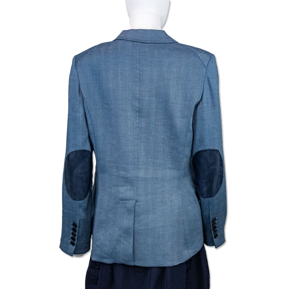 Veronica Beard Navy Chevron Print Linen Blend Blazer