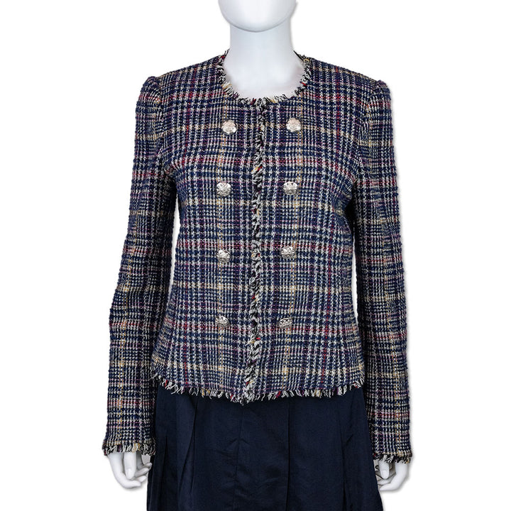 Veronica Beard Navy Multi Metallic Tweed Dickey Coat