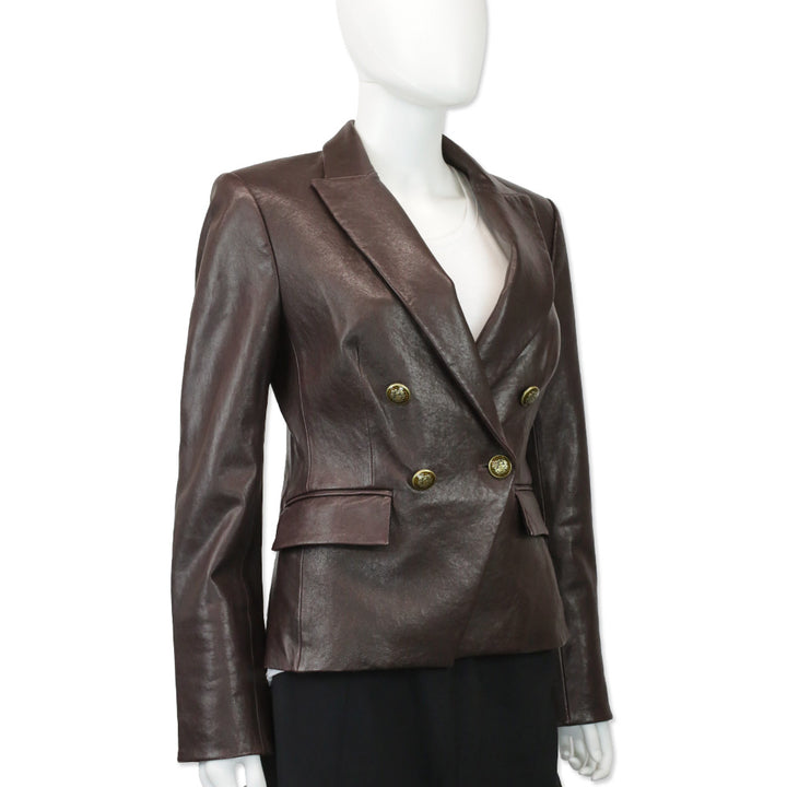 Veronica Beard Oxblood Leather Double-Breasted Gail Dickey Jacket