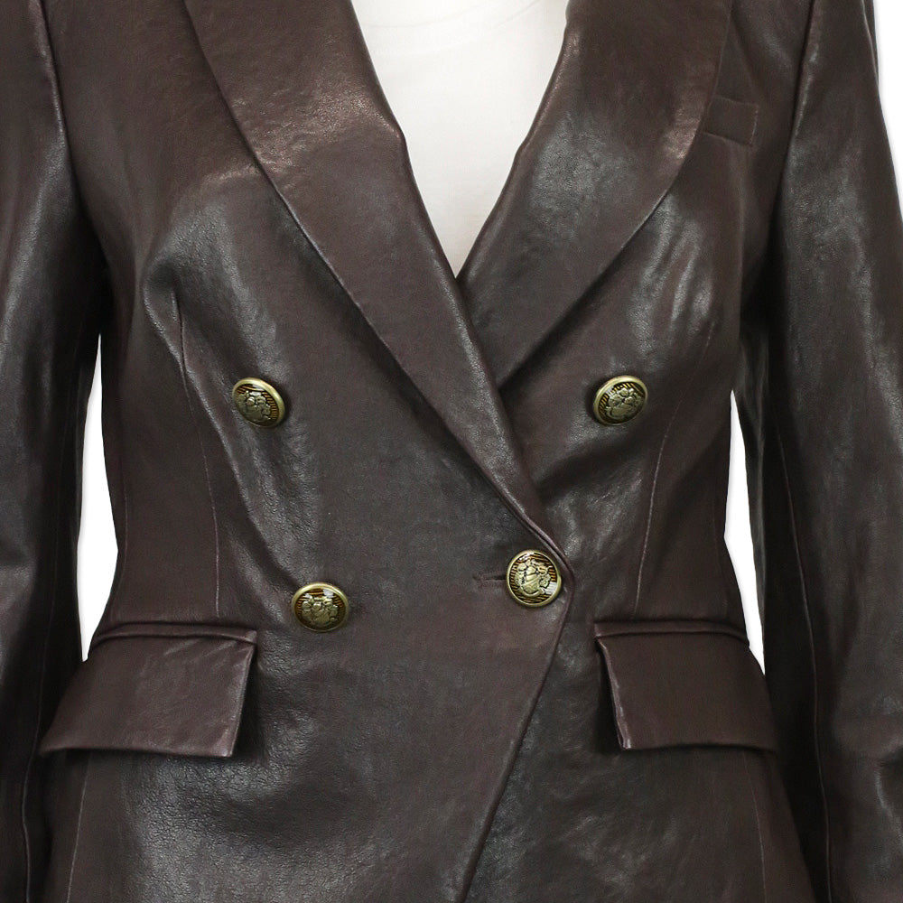 Veronica Beard Oxblood Leather Double-Breasted Gail Dickey Jacket