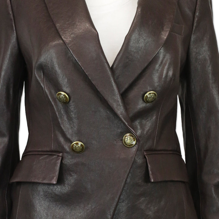Veronica Beard Oxblood Leather Double-Breasted Gail Dickey Jacket