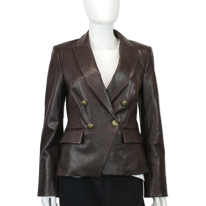 Veronica Beard Oxblood Leather Double-Breasted Gail Dickey Jacket