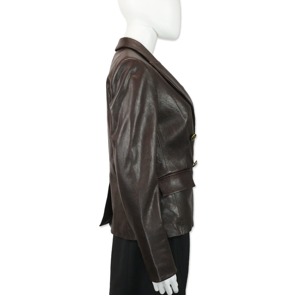 Veronica Beard Oxblood Leather Double-Breasted Gail Dickey Jacket