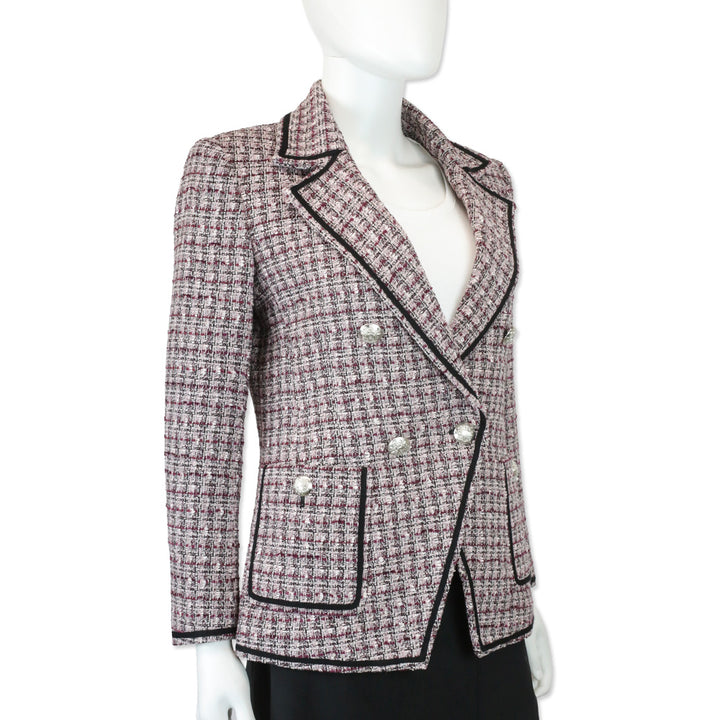 Veronica Beard Pink/Purple Theron Tweed Double-Breasted Dickey Blazer
