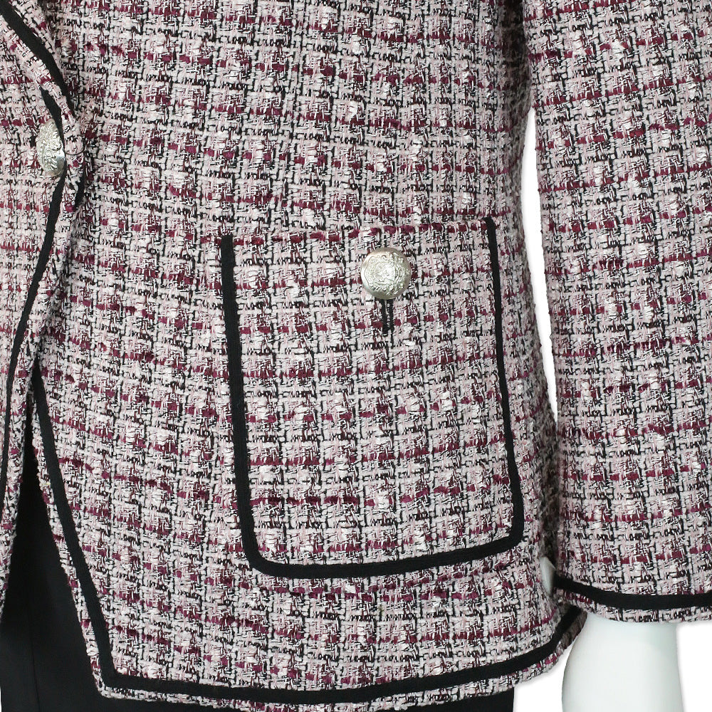 Veronica Beard Pink/Purple Theron Tweed Double-Breasted Dickey Blazer