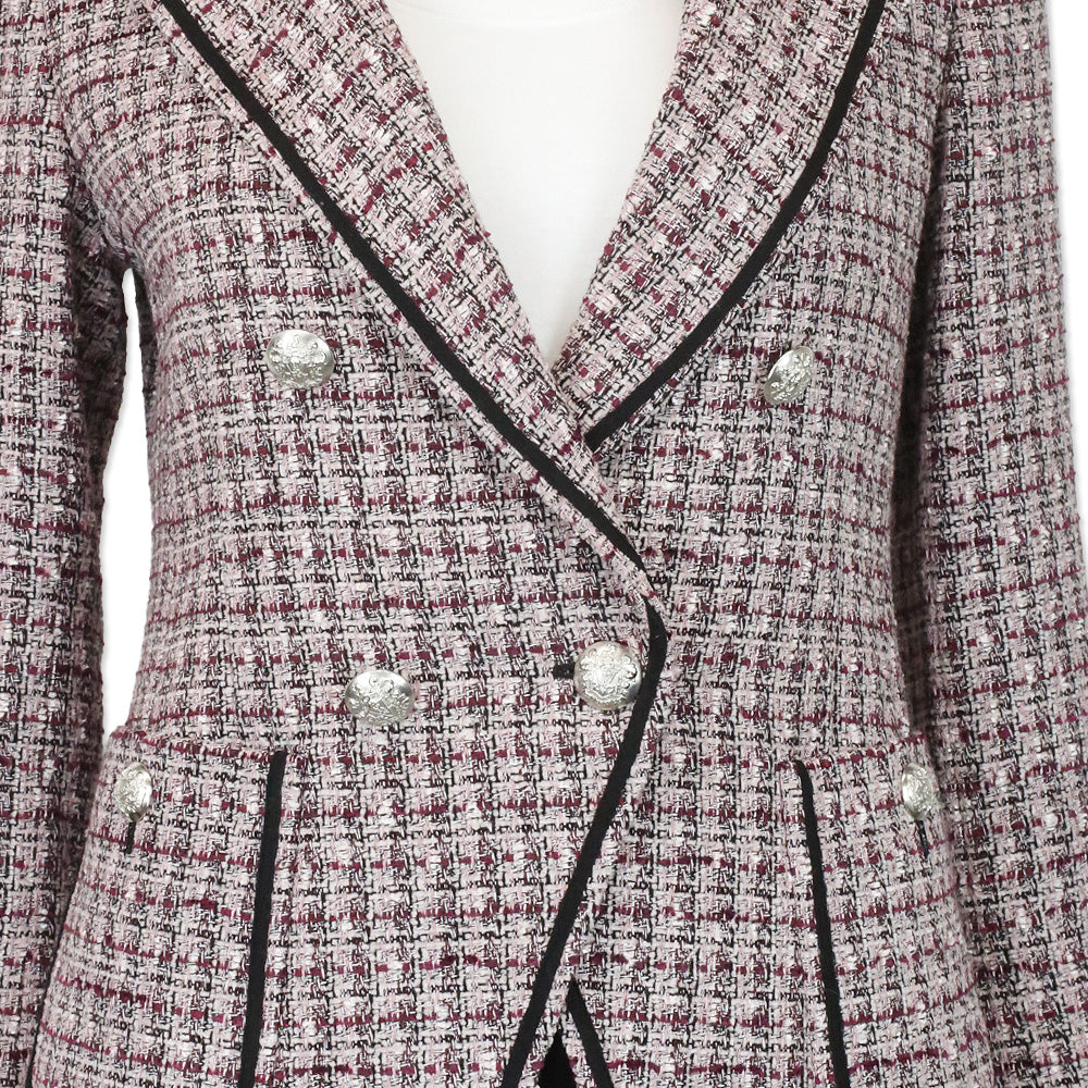 Veronica Beard Pink/Purple Theron Tweed Double-Breasted Dickey Blazer