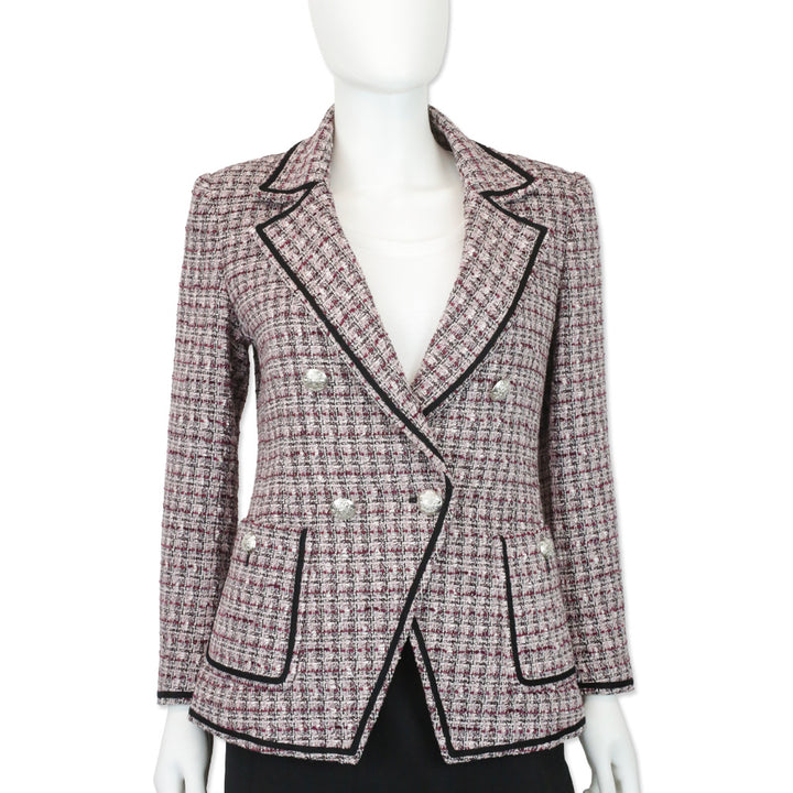 Veronica Beard Pink/Purple Theron Tweed Double-Breasted Dickey Blazer