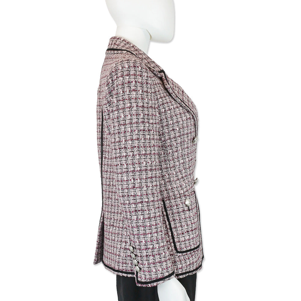Veronica Beard Pink/Purple Theron Tweed Double-Breasted Dickey Blazer
