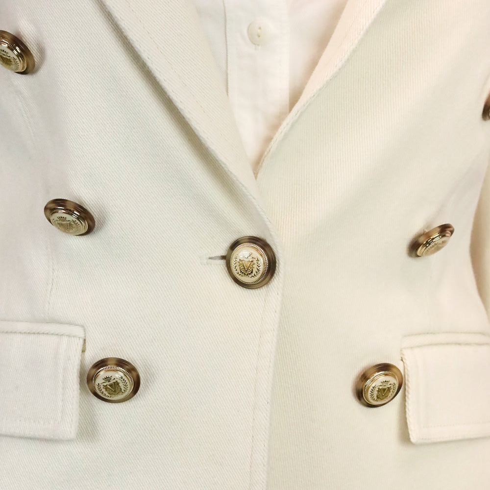 Veronica Beard White Denim Double-Breasted Blazer