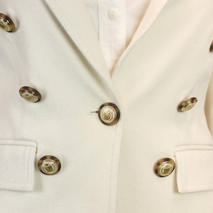 Veronica Beard White Denim Double-Breasted Blazer