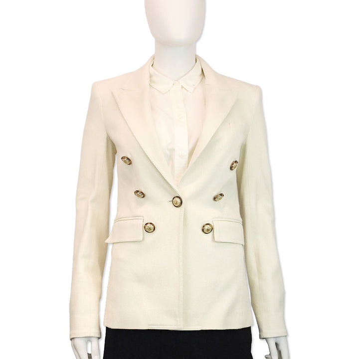 Veronica Beard White Denim Double-Breasted Blazer