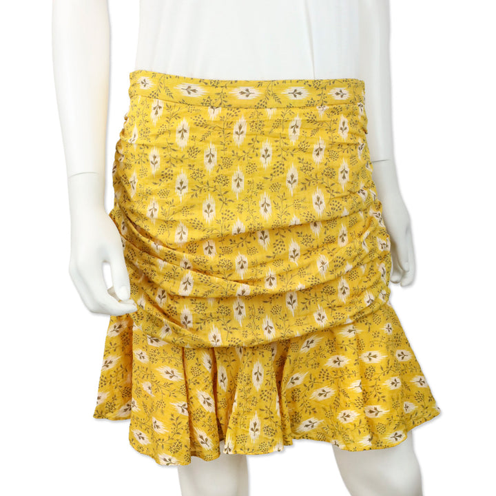 Veronica Beard Yellow Floral Taras Ruched Mini Skirt