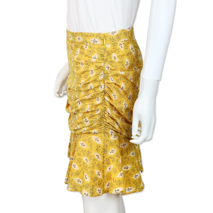 Veronica Beard Yellow Floral Taras Ruched Mini Skirt