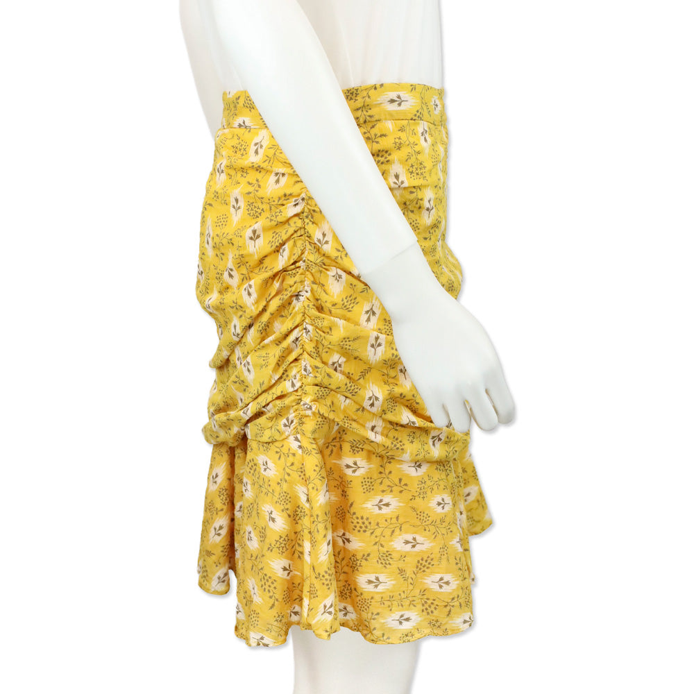 Veronica Beard Yellow Floral Taras Ruched Mini Skirt