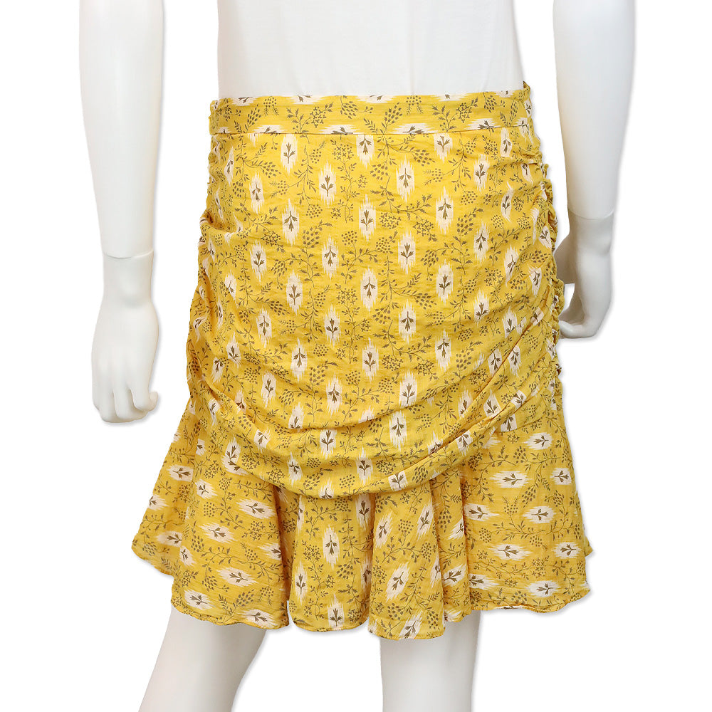 Veronica Beard Yellow Floral Taras Ruched Mini Skirt