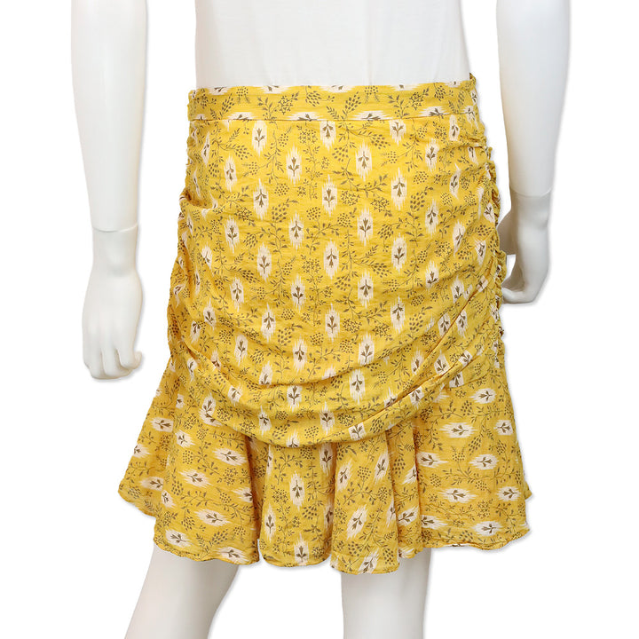 Veronica Beard Yellow Floral Taras Ruched Mini Skirt
