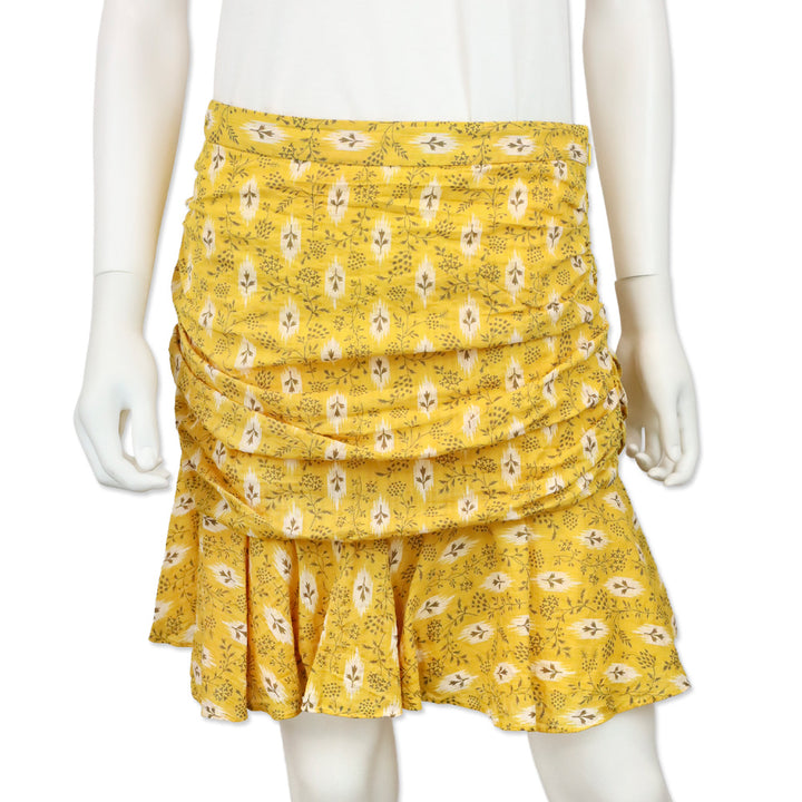 Veronica Beard Yellow Floral Taras Ruched Mini Skirt