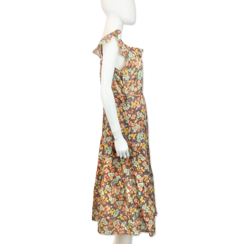 Veronica Beard‎ Malgosia Floral-Print Button-Front Ruffle Midi Dress