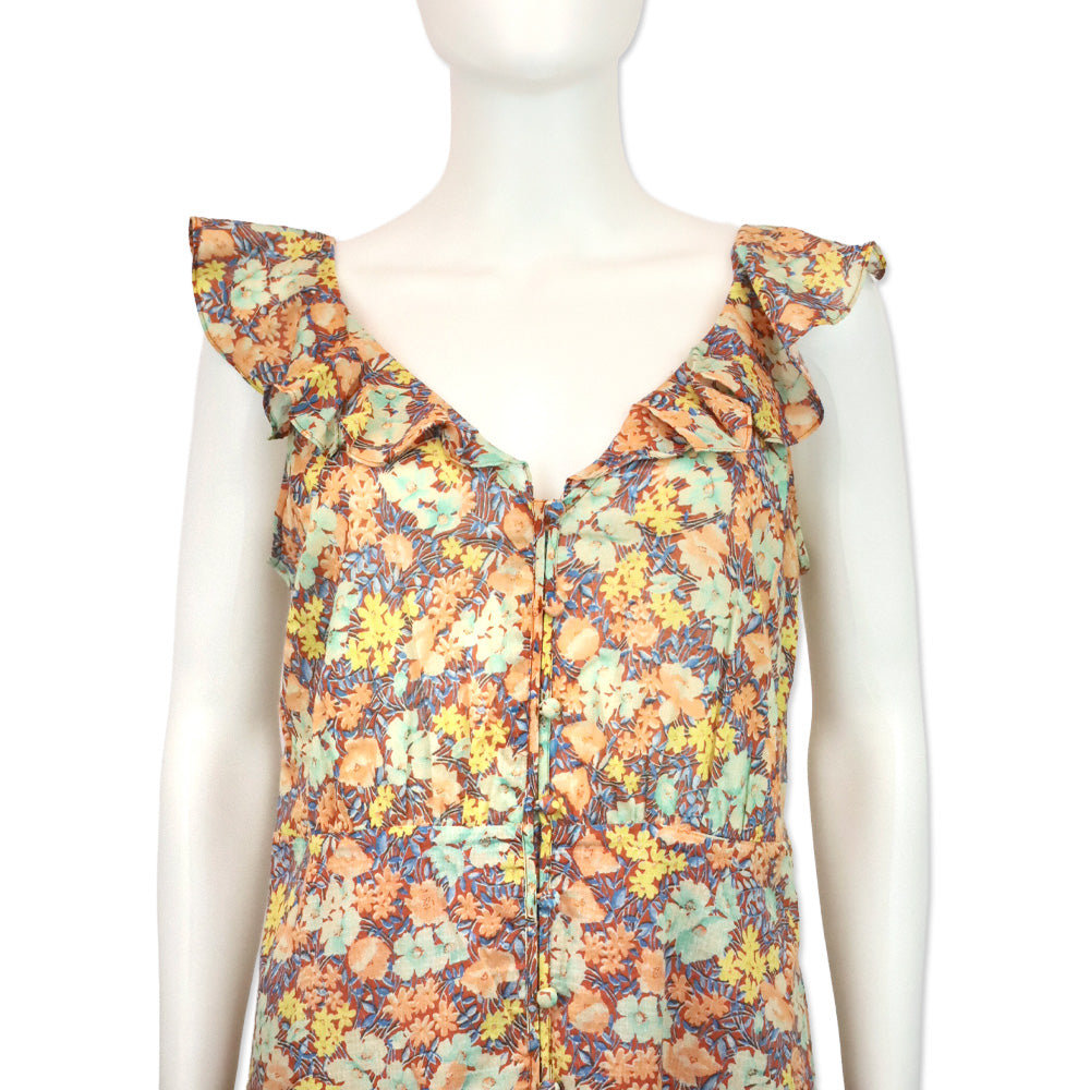 Veronica Beard‎ Malgosia Floral-Print Button-Front Ruffle Midi Dress