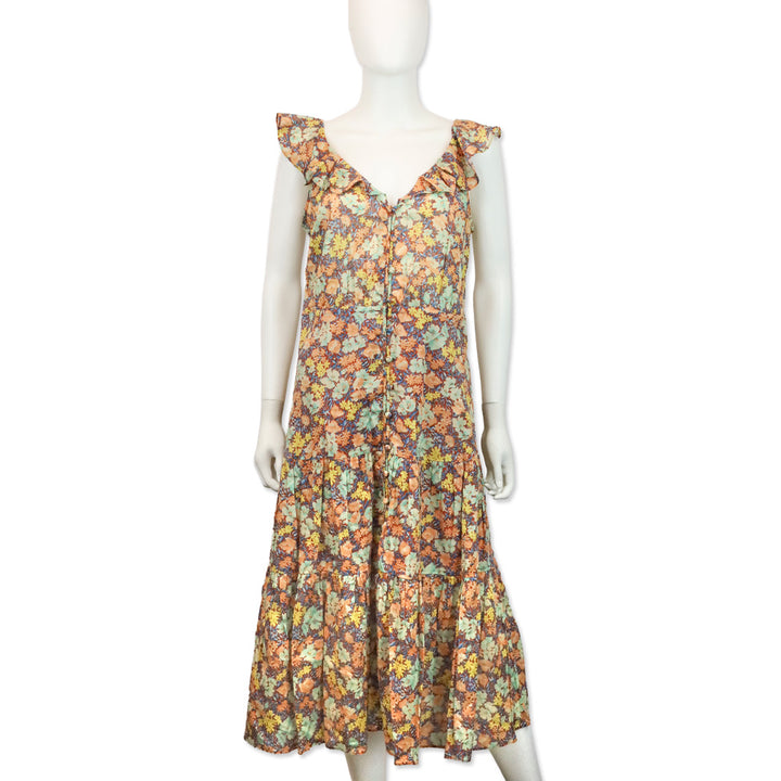 Veronica Beard‎ Malgosia Floral-Print Button-Front Ruffle Midi Dress