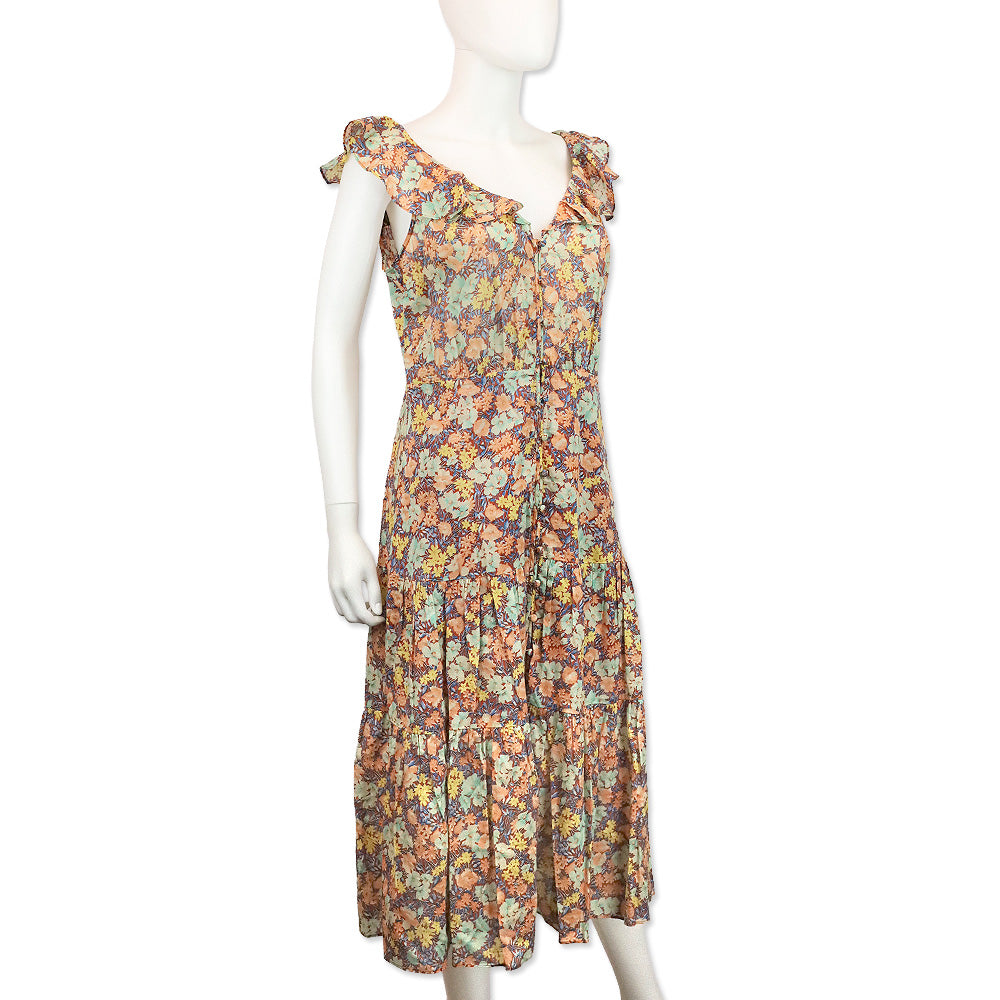 Veronica Beard‎ Malgosia Floral-Print Button-Front Ruffle Midi Dress