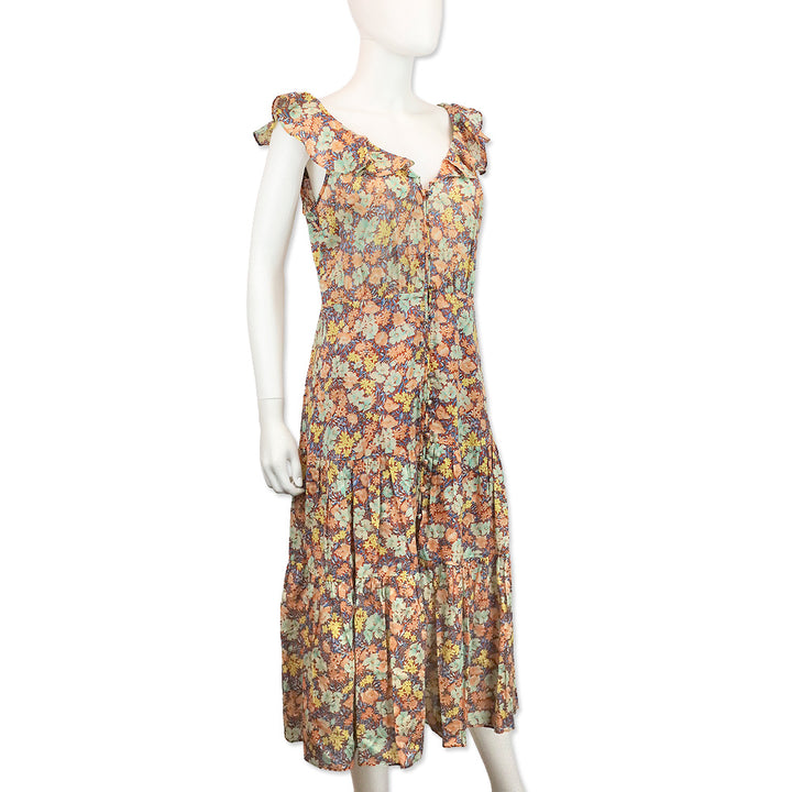Veronica Beard‎ Malgosia Floral-Print Button-Front Ruffle Midi Dress