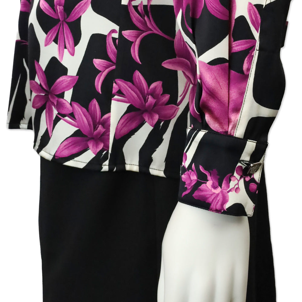 Versace Black Animal & Purple Floral Print Silk Button Up Blouse