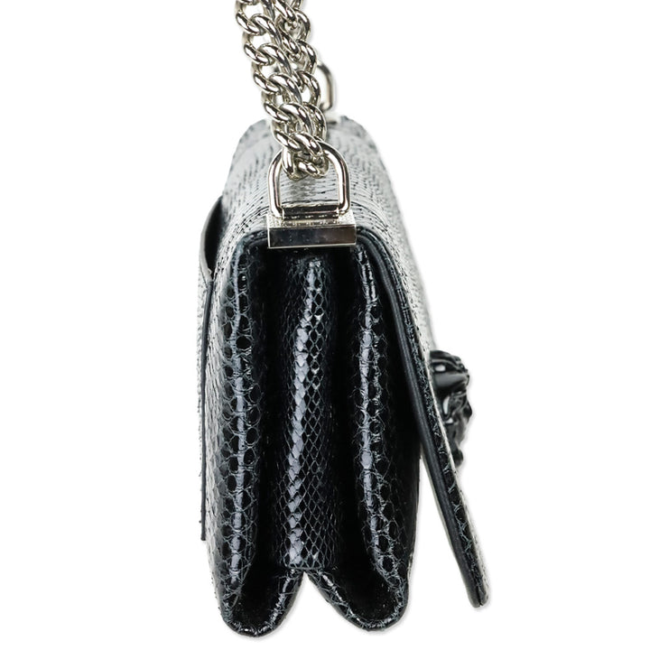 Versace Black Patent Python Leather Palazzo Clutch with Chain