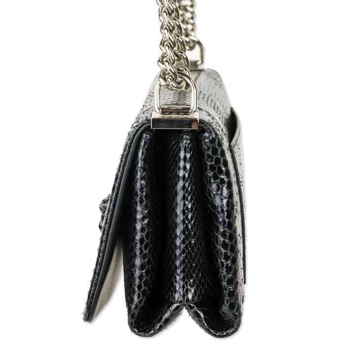 Versace Black Patent Python Leather Palazzo Clutch with Chain