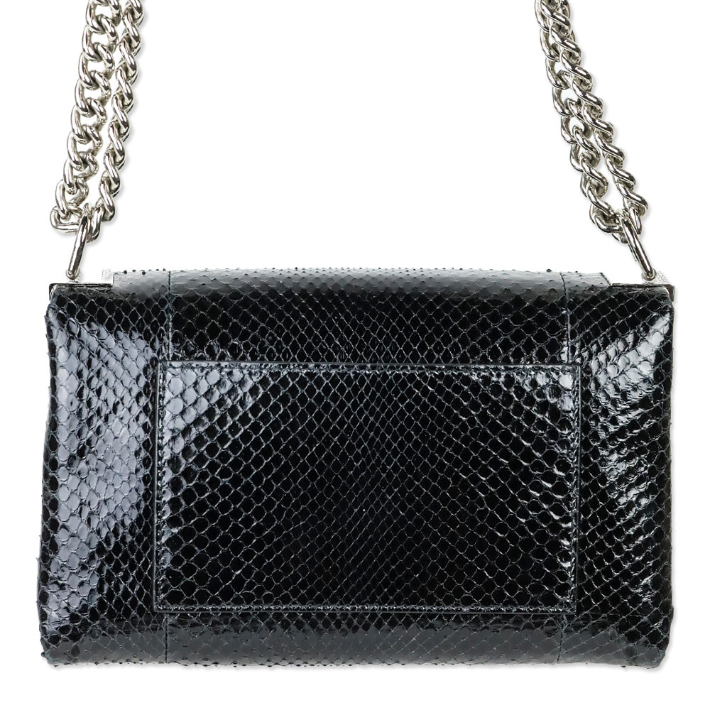 Versace Black Patent Python Leather Palazzo Clutch with Chain