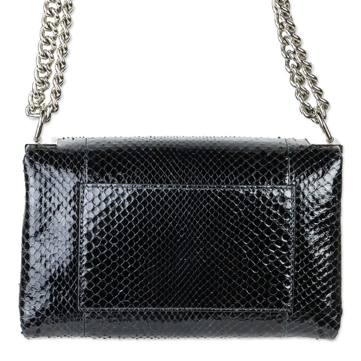 Versace Black Patent Python Leather Palazzo Clutch with Chain