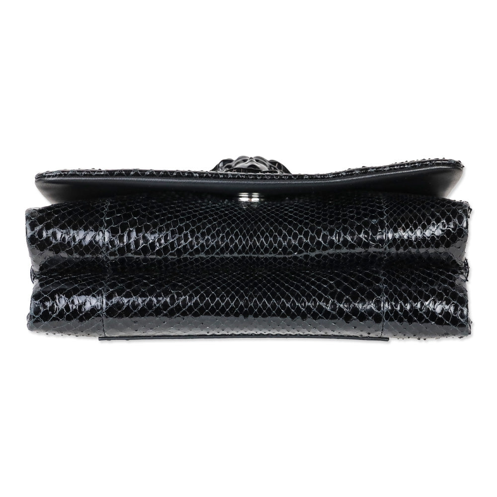 Versace Black Patent Python Leather Palazzo Clutch with Chain