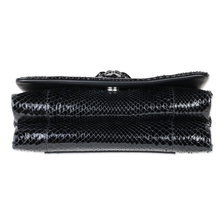 Versace Black Patent Python Leather Palazzo Clutch with Chain