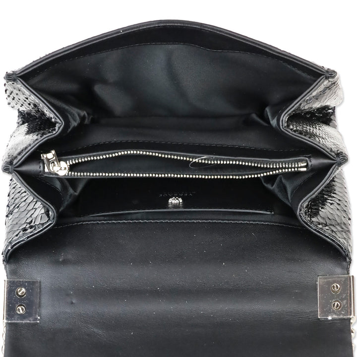Versace Black Patent Python Leather Palazzo Clutch with Chain