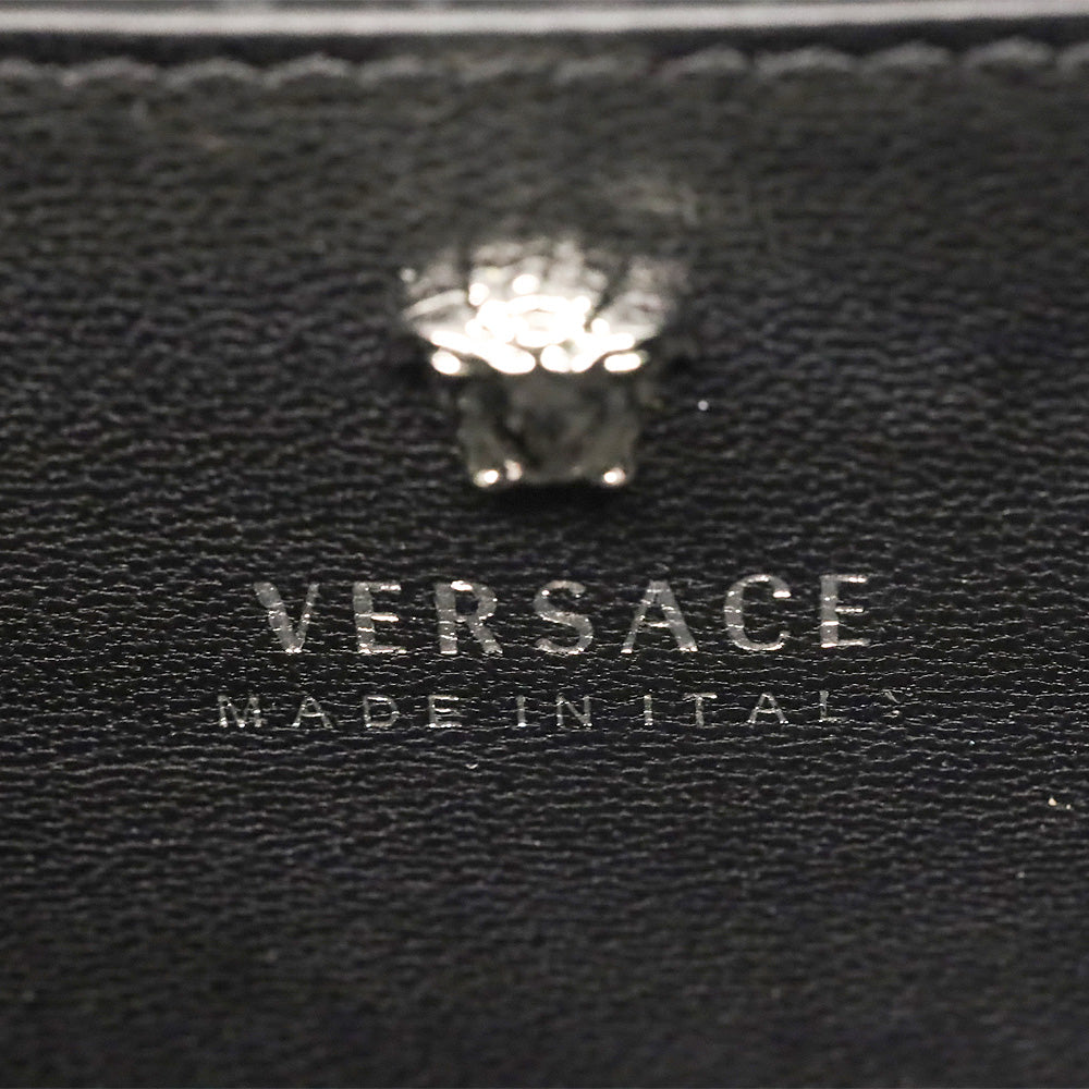 Versace Black Patent Python Leather Palazzo Clutch with Chain