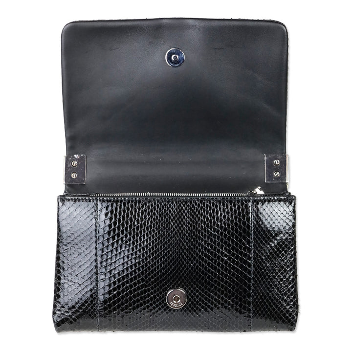 Versace Black Patent Python Leather Palazzo Clutch with Chain