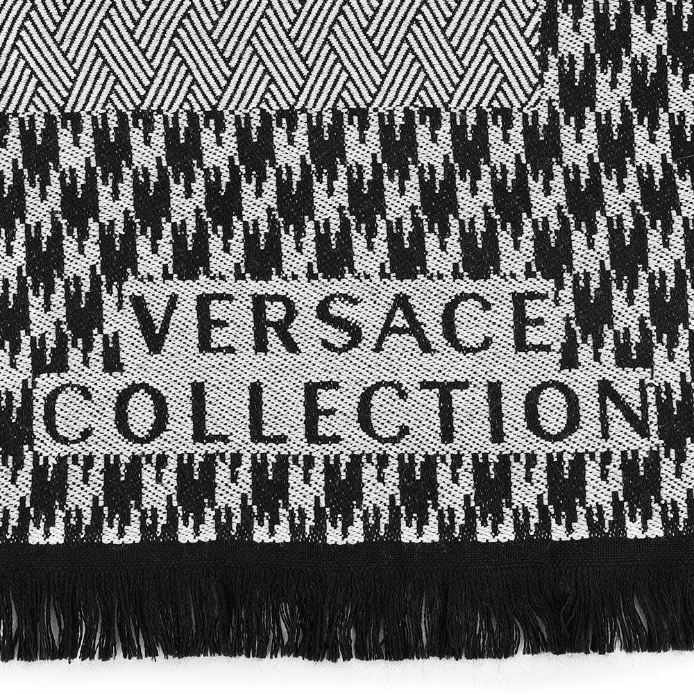 Versace Black & White Houndstooth Wool Scarf