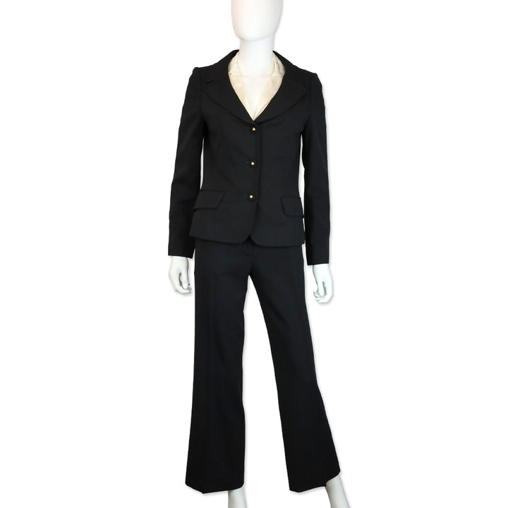 Versace Black Wool Straight Leg Pants