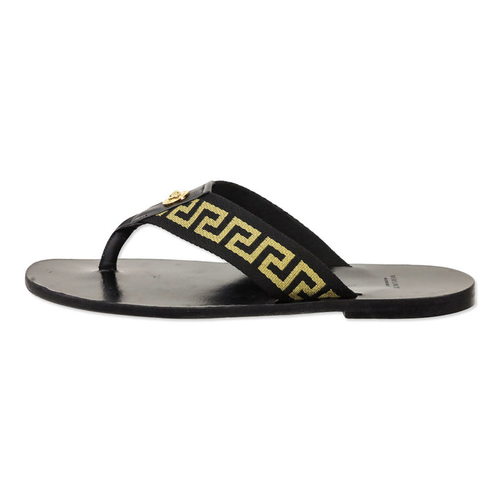 Versace Black/Gold Greca Strap Flip Flop Thong Sandal