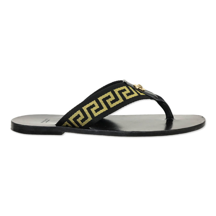 Versace Black/Gold Greca Strap Flip Flop Thong Sandal