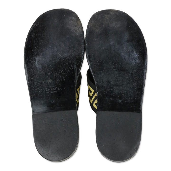 Versace Black/Gold Greca Strap Flip Flop Thong Sandal