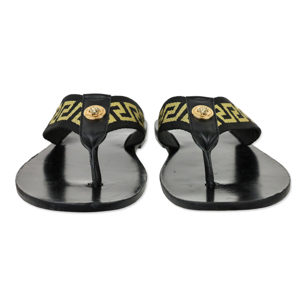 Versace Black/Gold Greca Strap Flip Flop Thong Sandal