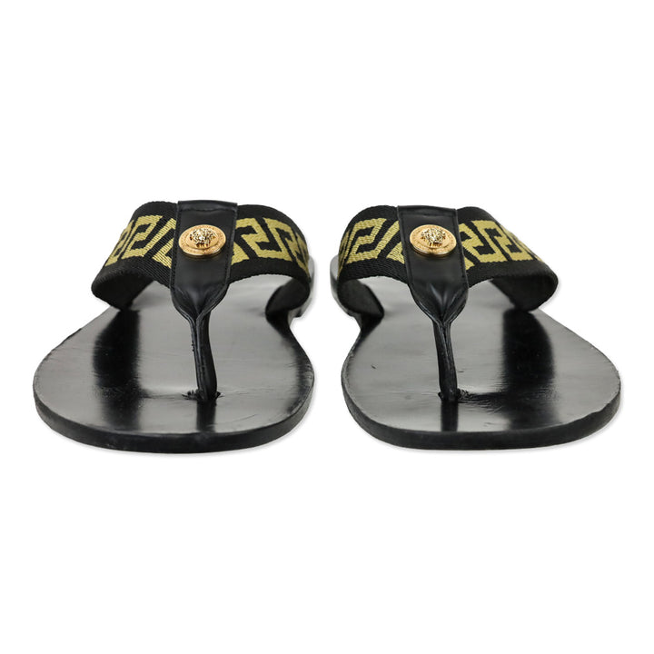 Versace Black/Gold Greca Strap Flip Flop Thong Sandal