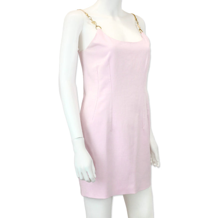 Versace Blush Pink Cotton Chain Link Strap Sleeveless Mini Dress