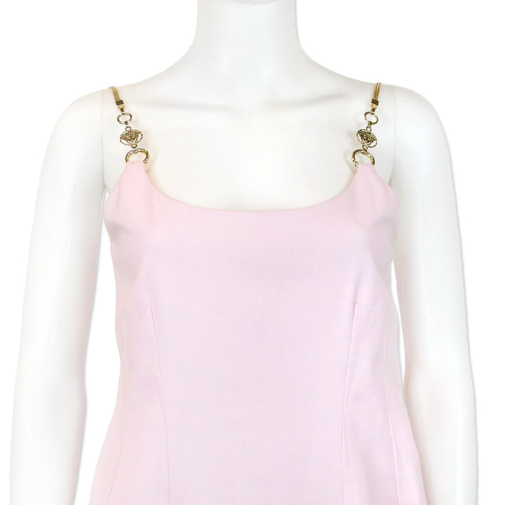 Versace Blush Pink Cotton Chain Link Strap Sleeveless Mini Dress