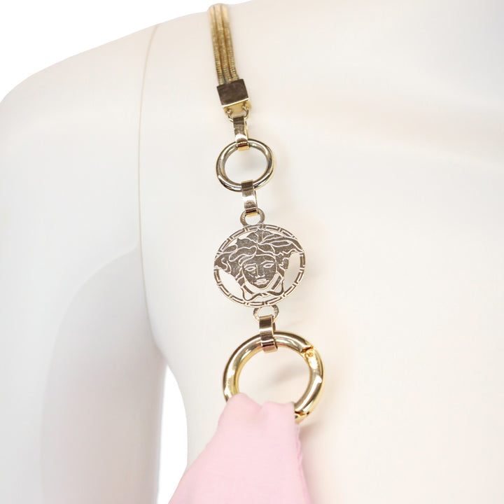Versace Blush Pink Cotton Chain Link Strap Sleeveless Mini Dress