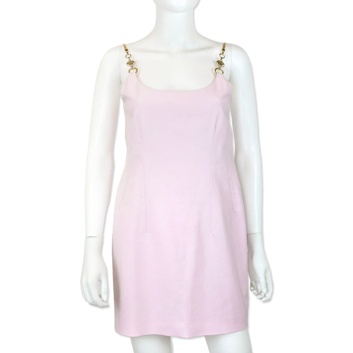 Versace Blush Pink Cotton Chain Link Strap Sleeveless Mini Dress