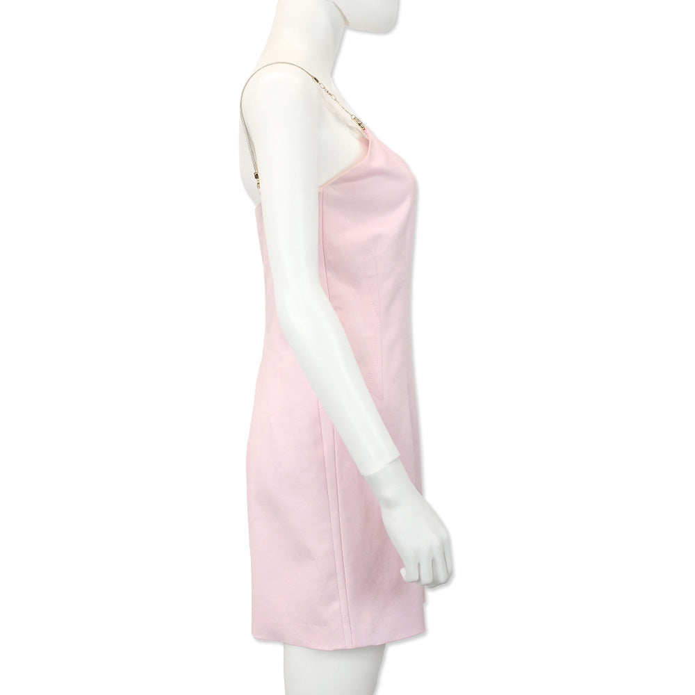 Versace Blush Pink Cotton Chain Link Strap Sleeveless Mini Dress