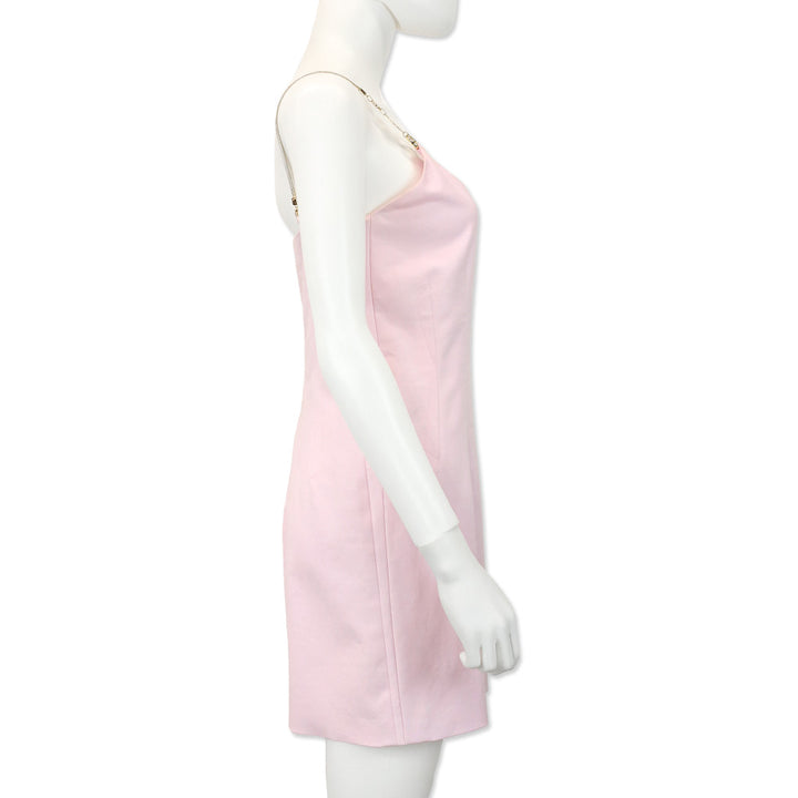 Versace Blush Pink Cotton Chain Link Strap Sleeveless Mini Dress