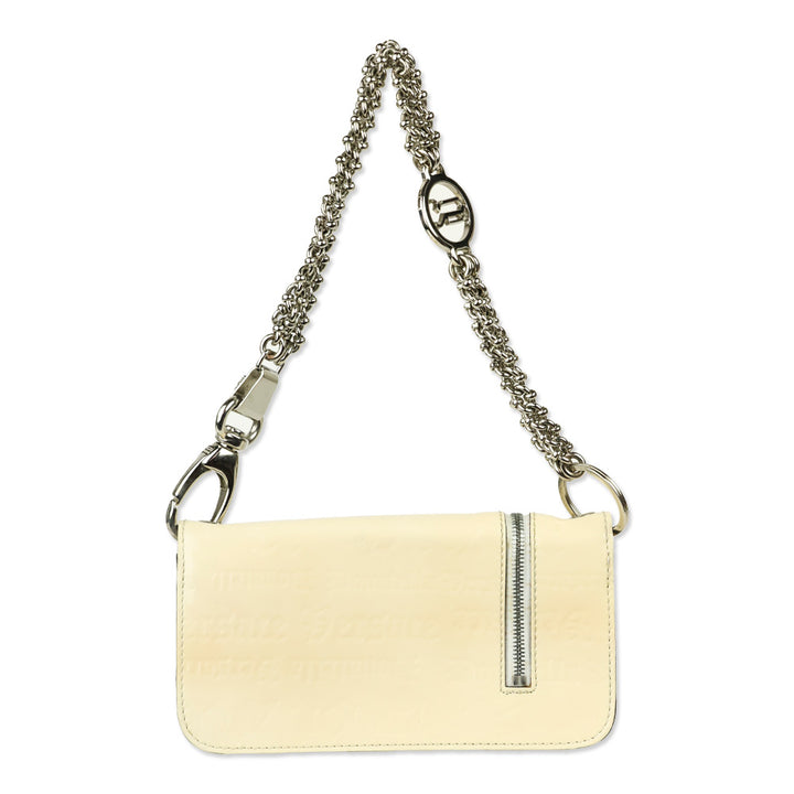 Versace Cream Monogram Embossed Patent Leather Wallet with Chain